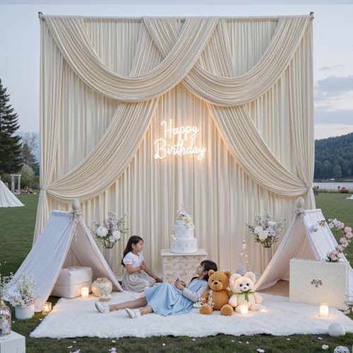 50ft x 15ft Beige Backdrop Curtains for Wedding Parties, 10 Panels Extra Long Wrinkle Free Fabric Drapes Photo, alternate