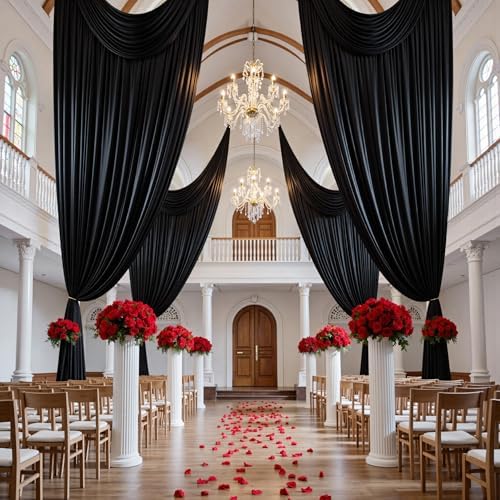 50ft x 15ft Black Backdrop Curtains for Parties, Wrinkle Free 10 Panels Photo Backdrop Drapes Back Drop Cloth, alternate view