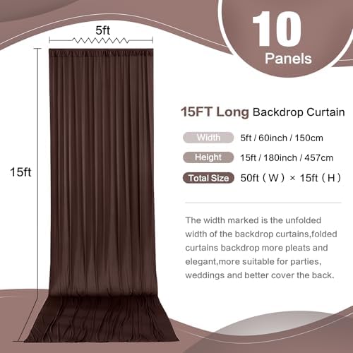 50ft x 15ft Brown Backdrop Curtain for Wedding Party 10 Panels 5x15ft Wrinkle Free Silky Polyester Backdrop, alternate view 3