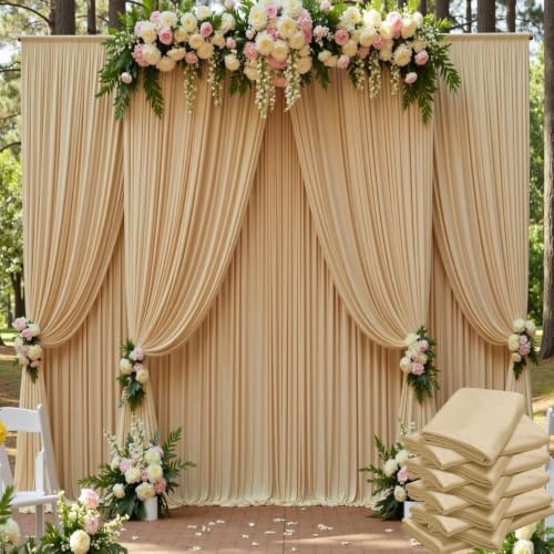 50ft x 15ft Champagne Backdrop Curtain for Wedding Party 10 Panels 5x15ft Wrinkle Free Silky Polyester Backdrop