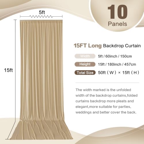 50ft x 15ft Champagne Backdrop Curtain for Wedding Party 10 Panels 5x15ft Wrinkle Free Silky Polyester Backdrop, alternate
