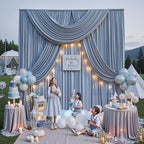 50ft x 15ft Dusty Blue Backdrop Curtains for Wedding Parties, 10 Panels Extra Long Wrinkle Free Fabric Drapes, alternate view