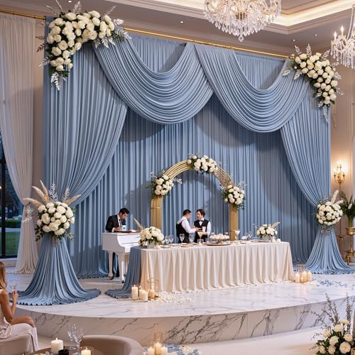 50ft x 15ft Dusty Blue Backdrop Curtains for Wedding Parties, 10 Panels Extra Long Wrinkle Free Fabric Drapes, alternate view