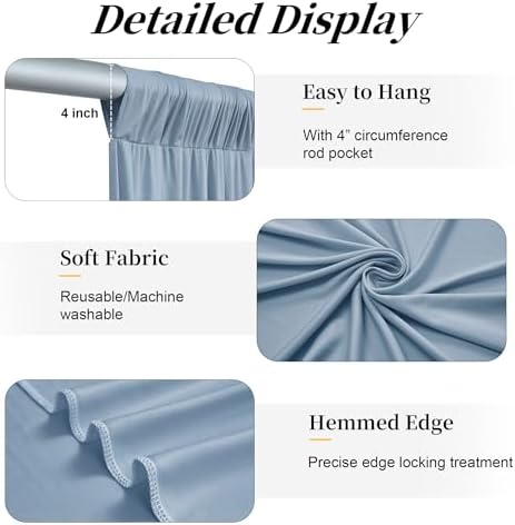 50ft x 15ft Dusty Blue Backdrop Curtains for Wedding Parties, 10 Panels Extra Long Wrinkle Free Fabric Drapes, alternate view