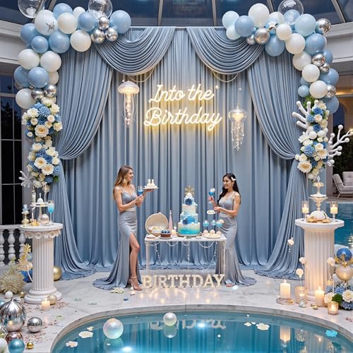 50ft x 15ft Dusty Blue Backdrop Curtains for Wedding Parties, 10 Panels Extra Long Wrinkle Free Fabric Drapes, alternate view