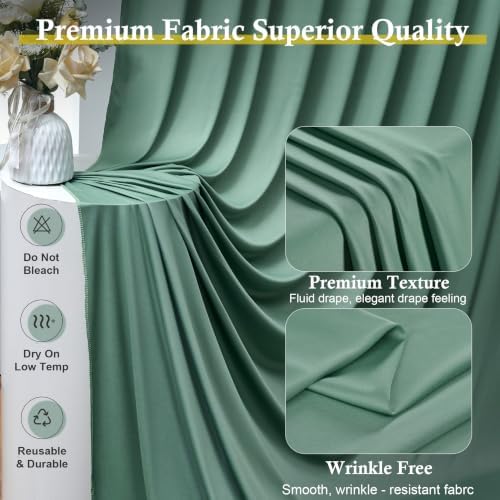 50ft x 15ft Grayish Green Backdrop Curtains for Wedding Parties, 10 Panels Extra Long Wrinkle Free Fabric Drapes, alternate