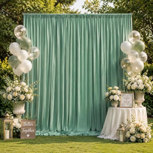 50ft x 15ft Grayish Green Backdrop Curtains for Wedding Parties, 10 Panels Extra Long Wrinkle Free Fabric Drapes, alternate