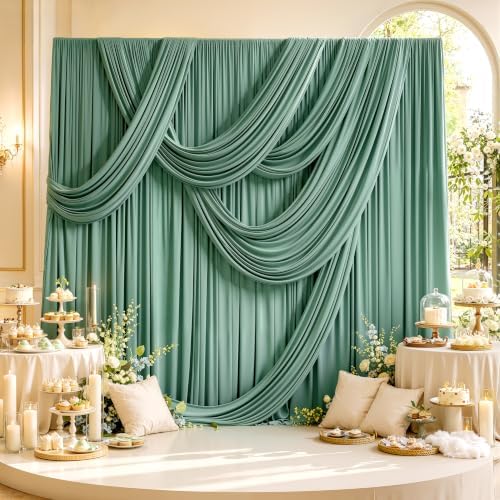 50ft x 15ft Grayish Green Backdrop Curtains for Wedding Parties, 10 Panels Extra Long Wrinkle Free Fabric Drapes, alternate
