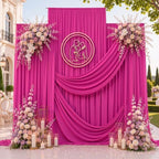 50ft x 15ft Hot Pink Backdrop Curtains for Wedding Parties, 10 Panels Extra Long Wrinkle Free Fabric Drapes