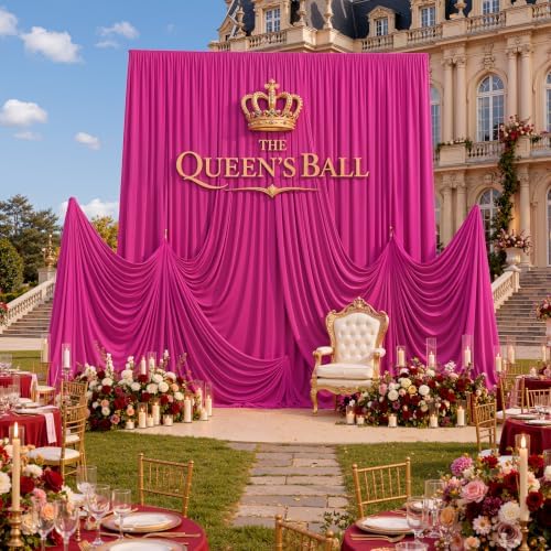 50ft x 15ft Hot Pink Backdrop Curtains for Wedding Parties, 10 Panels Extra Long Wrinkle Free Fabric Drapes, alternate view 3