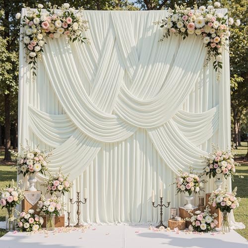50ft x 15ft Ivory Backdrop Curtain for Wedding Party 10 Panels 5x15ft Wrinkle Free Silky Polyester Backdrop, alternate view 2