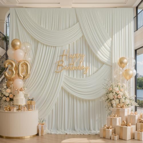 50ft x 15ft Ivory Backdrop Curtain for Wedding Party 10 Panels 5x15ft Wrinkle Free Silky Polyester Backdrop, alternate view 6