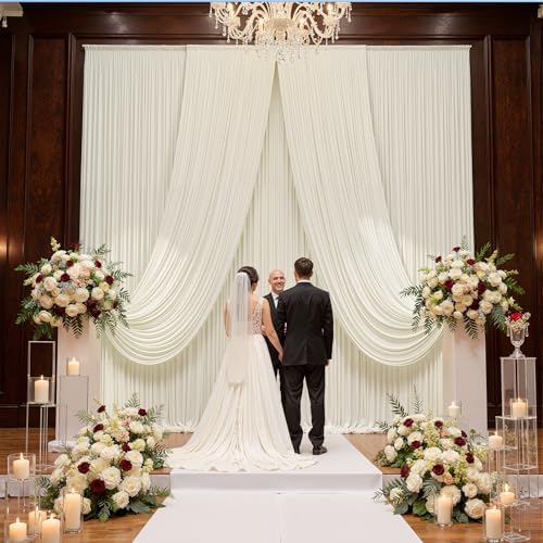 50ft x 15ft Ivory Backdrop Curtains for Wedding Parties, 10 Panels Extra Long Wrinkle Free Fabric Drapes Photo