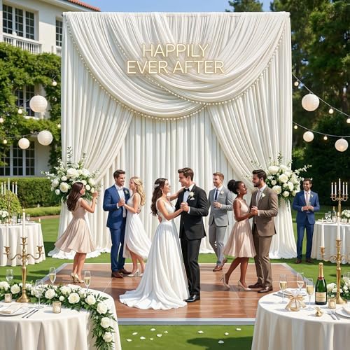 50ft x 15ft Ivory Backdrop Curtains for Wedding Parties, 10 Panels Extra Long Wrinkle Free Fabric Drapes Photo, alternate