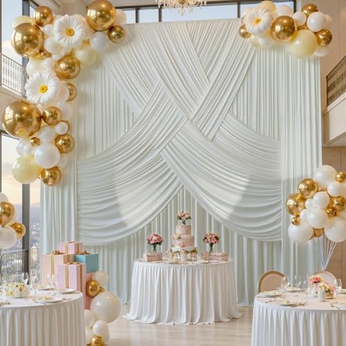 50ft x 15ft Ivory Backdrop Curtains for Wedding Parties, 10 Panels Extra Long Wrinkle Free Fabric Drapes Photo, alternate