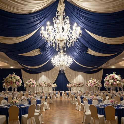 50ft x 15ft Navy Blue Backdrop Curtain for Wedding Party 10 Panels 5x15ft Wrinkle Free Silky Polyester Backdrop, alternate