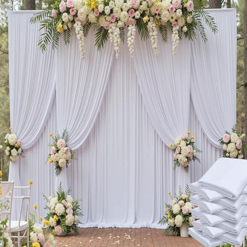 50ft x 15ft White Backdrop Curtain for Wedding Party 10 Panels 5x15ft Wrinkle Free Silky Polyester Backdrop