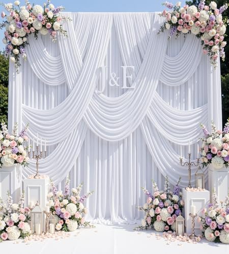 50ft x 15ft White Backdrop Curtain for Wedding Party 10 Panels 5x15ft Wrinkle Free Silky Polyester Backdrop, alternate view 6