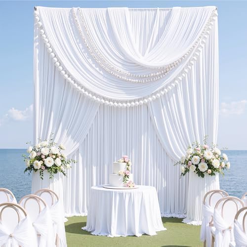 50ft x 15ft White Backdrop Curtains for Wedding Parties, 10 Panels Extra Long Wrinkle Free Fabric Drapes Photo