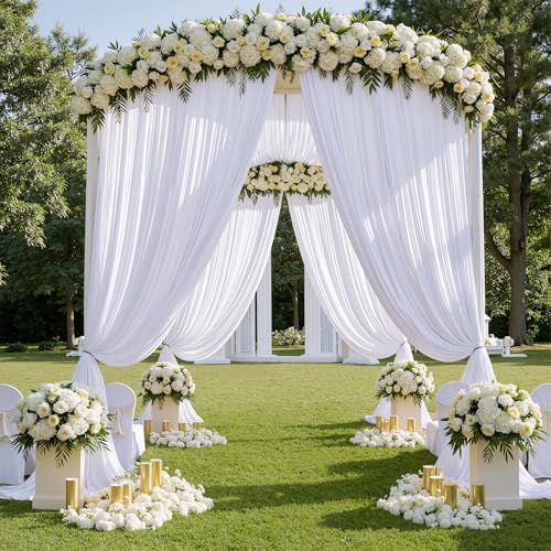 50ft x 15ft White Backdrop Curtains for Wedding Parties, 10 Panels Extra Long Wrinkle Free Fabric Drapes Photo, alternate