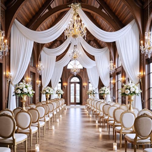 50ft x 15ft White Backdrop Curtains for Wedding Parties, 10 Panels Extra Long Wrinkle Free Fabric Drapes Photo, alternate
