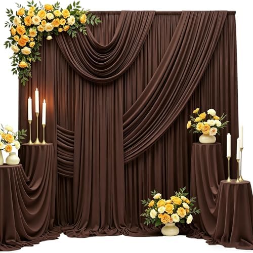 50FT x 15FT Wrinkle-Free Brown Backdrop Curtains for Wedding, 10 Panels Brown Fabric Photo Background Drapes for
