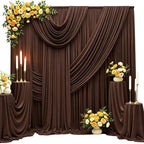 50FT x 15FT Wrinkle-Free Brown Backdrop Curtains for Wedding, 10 Panels Brown Fabric Photo Background Drapes for