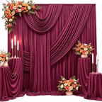 50FT x 15FT Wrinkle-Free Burgundy Backdrop Curtains for Wedding, 10 Panels Burgundy Fabric Photo Background