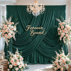 50FT x 15FT Wrinkle-Free Hunter Green Backdrop Curtains for Wedding, 10 Panels Hunter Green Fabric Photo