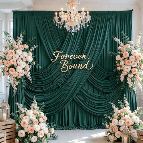 50FT x 15FT Wrinkle-Free Hunter Green Backdrop Curtains for Wedding, 10 Panels Hunter Green Fabric Photo
