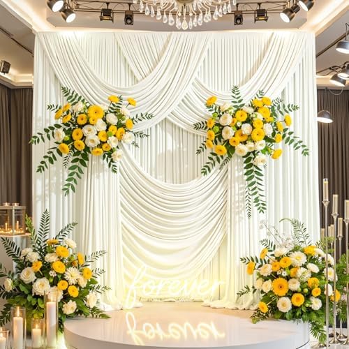 50FT x 15FT Wrinkle-Free Ivory Backdrop Curtains for Wedding, 10 Panels Ivory Fabric Photo Background Drapes for