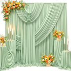 50FT x 15FT Wrinkle-Free Sage Green Backdrop Curtains for Wedding, 10 Panels Sage Green Fabric Photo Background