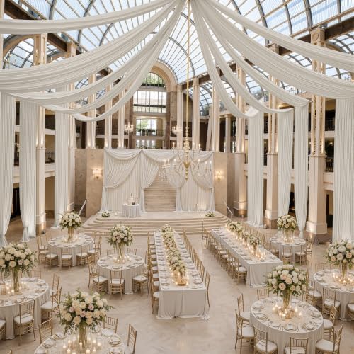 50FT x 50FT Beige Ceiling Drapes for Wedding Party Decor in 60"W x 600"L (Pack of 10) in Beige