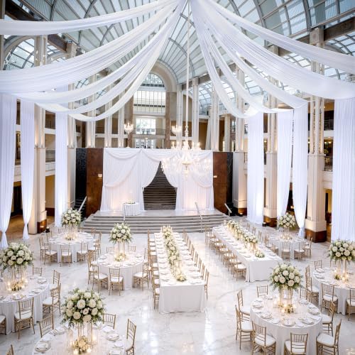 50FT x 50FT White Ceiling Drapes for Wedding Party Decor in 60"W x 600"L (Pack of 10) in White