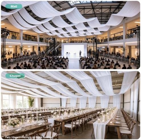 50FT x 50FT White Ceiling Drapes for Wedding Party Decor in 60"W x 600"L (Pack of 10) in White, alternate view 4