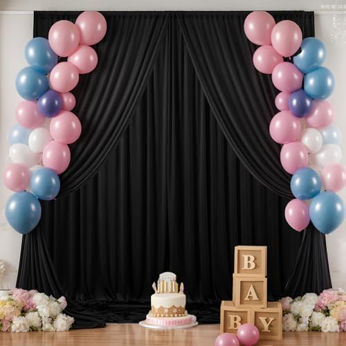 50ft x 8ft Wrinkle Free Black Backdrop Curtain for Parties Weddings, 10 Panels Silk Polyester Black Drapes for, alternate