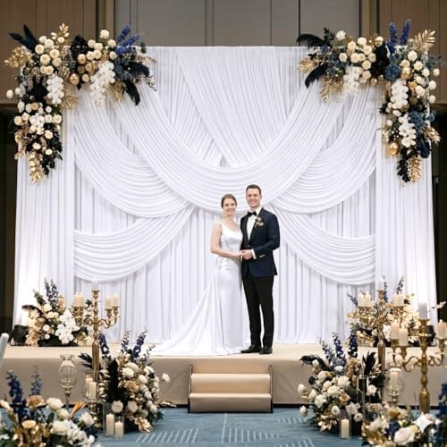 50ft x 8ft Wrinkle Free White Backdrop Curtains for Parties, 10 Panels 5ftx8ft Polyester Photo Backdrop Drapes, alternate
