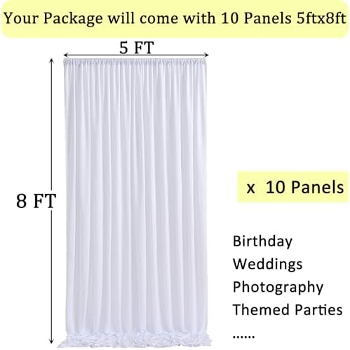 50ft x 8ft Wrinkle Free White Backdrop Curtains for Parties, 10 Panels 5ftx8ft Polyester Photo Backdrop Drapes, alternate