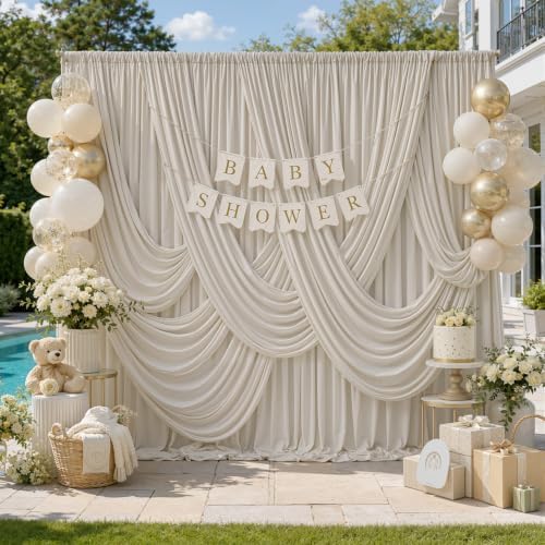 50ftx10ft Beige Backdrop Curtain for Parties, Thick Polyester 10 Panesl 10 ft Long Wedding Photo Backdrop Drapes
