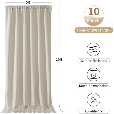 50ftx10ft Beige Backdrop Curtain for Parties, Thick Polyester 10 Panesl 10 ft Long Wedding Photo Backdrop Drapes, alternate