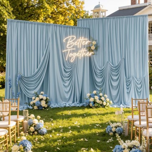 50ftx10ft Dusty Blue Backdrop Curtain Panels for Parties, Thick Polyester 10 Panels 10 ft Long Wedding Dusty