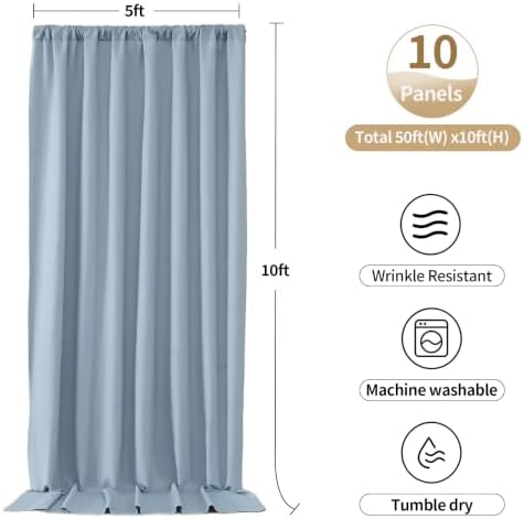 50ftx10ft Dusty Blue Backdrop Curtain Panels for Parties, Thick Polyester 10 Panels 10 ft Long Wedding Dusty, alternate view