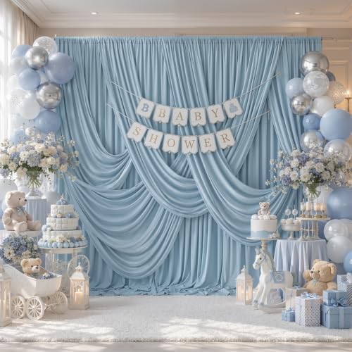 50ftx10ft Dusty Blue Backdrop Curtain Panels for Parties, Thick Polyester 10 Panels 10 ft Long Wedding Dusty, alternate view