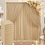 50ftx10ft Wrinkle Free Champagne Backdrop Curtains for Parties, 10 Panels 5x10ft Thick Polyester Backdrop Drapse
