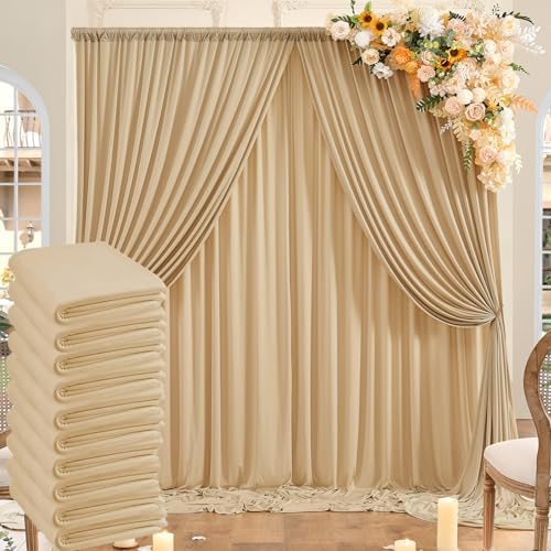50ftx10ft Wrinkle Free Champagne Backdrop Curtains for Parties, 10 Panels 5x10ft Thick Polyester Backdrop Drapse