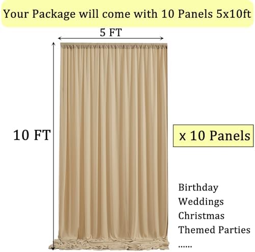 50ftx10ft Wrinkle Free Champagne Backdrop Curtains for Parties, 10 Panels 5x10ft Thick Polyester Backdrop Drapse, alternate