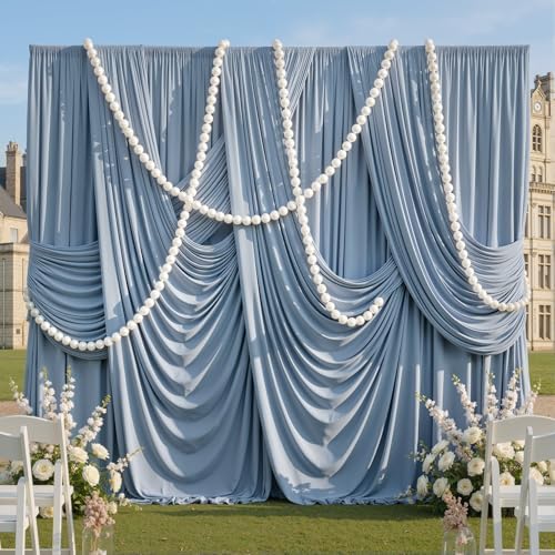 50ftx10ft Wrinkle Free Dusty Blue Backdrop Curtains for Parties, 10 Panels 5x10ft Silky Polyester Photo Backdrop