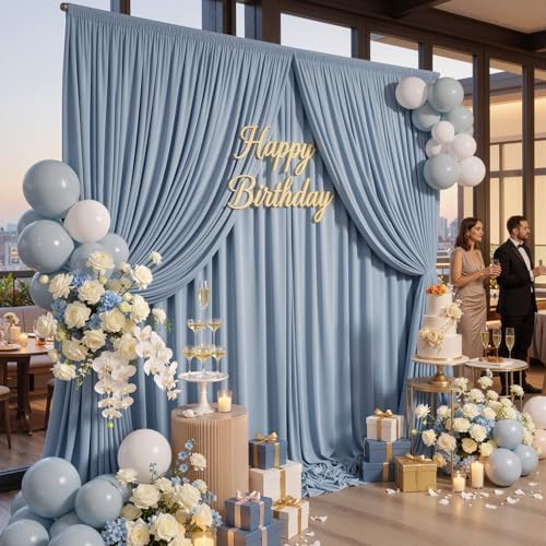 50ftx10ft Wrinkle Free Dusty Blue Backdrop Curtains for Parties, 10 Panels 5x10ft Silky Polyester Photo Backdrop, alternate