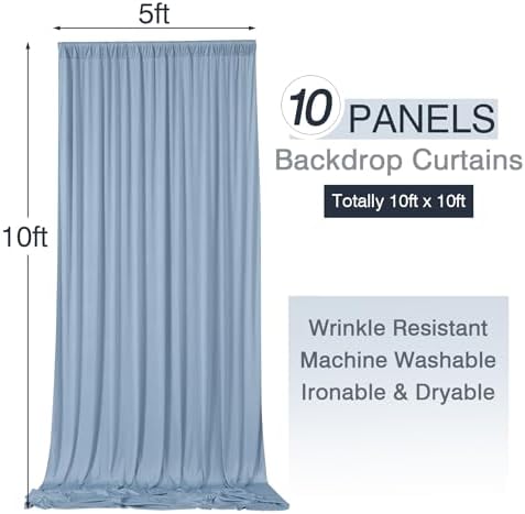 50ftx10ft Wrinkle Free Dusty Blue Backdrop Curtains for Parties, 10 Panels 5x10ft Silky Polyester Photo Backdrop, alternate