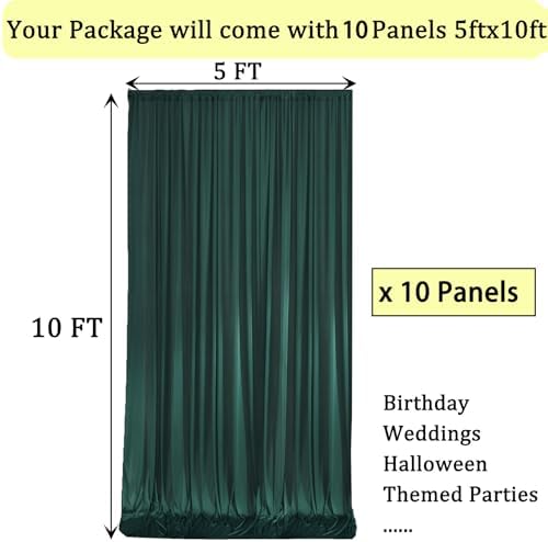 50ftx10ft Wrinkle Free Hunter Green Backdrop Curtains for Parties, Polyester Green Photo Backdrop Drapes 10, alternate view 6